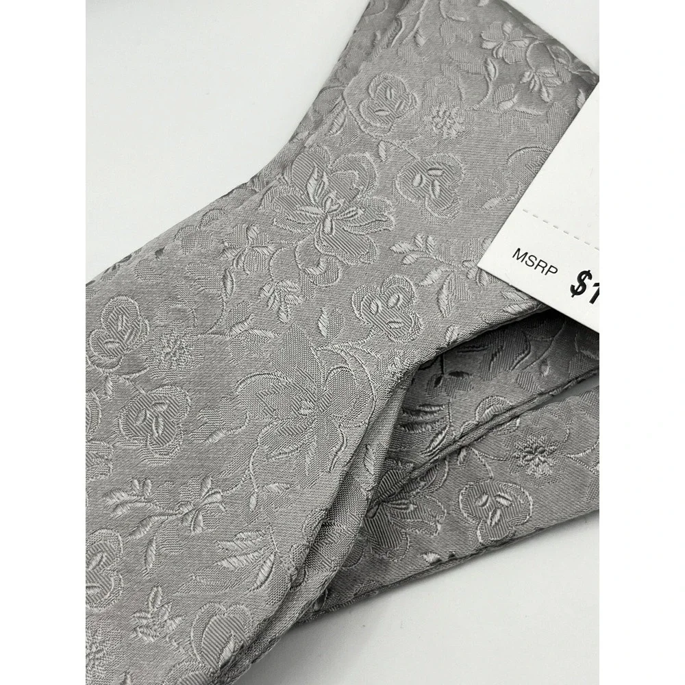 ETON mens Floral Jacquard‎ Silk Bow Tie Light Gray Self Tied New
